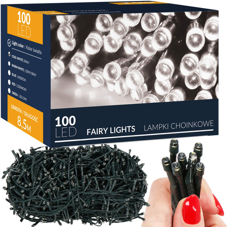 Lampki choinkowe 100 led biały zimny 8,5 m oświetlenie świąteczne