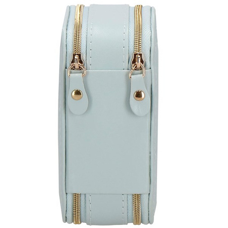 Kufer, szkatułka na biżuterię ekoskóra 11,5x8,5x5,5 cm błękitny z przegródkami