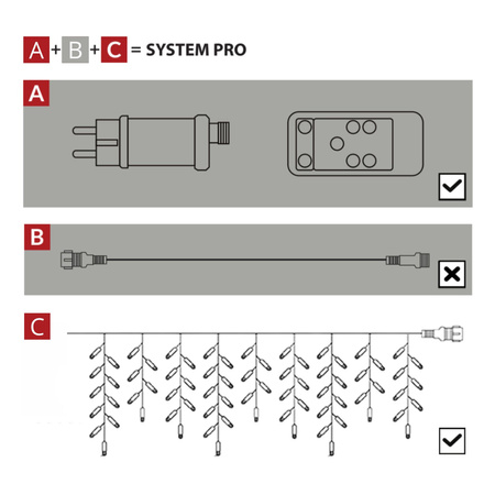 Kurtyna świetlna zewnętrzna PRO 500 Led lampki sople 25 m z pilotem zimny biały + zimny biały flash