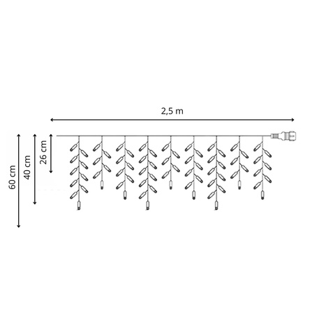 Lampki zewnętrzne 2,5m PRO 50 LED kurtyna świetlna, sople IP65 ciepły biały + zimny biały flash, pilot z funkcją timer