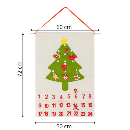 Kalendarz adwentowy na ścianę z 24 okienkami, ozdobami na choinkę, dekoracja świąteczna
