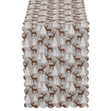 Bieżnik na stół świąteczny 186x35cm obrus świąteczny z reniferami i choinkami szary