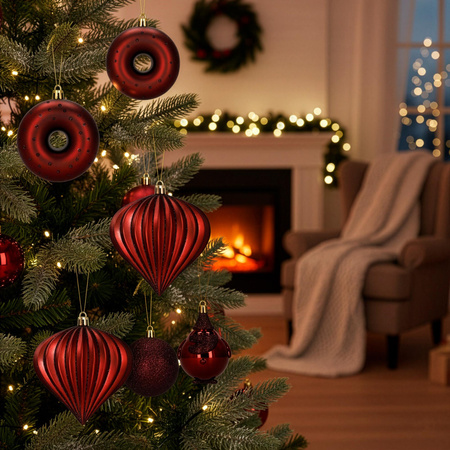 Bombki choinkowe 12 szt. komplet dekoracje świąteczne, nietłukące, czerwone