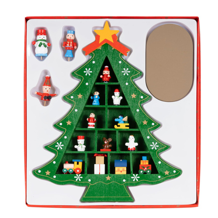 Choinka z drewna z figurkami 28 cm świąteczna dekoracja bożonarodzeniowa