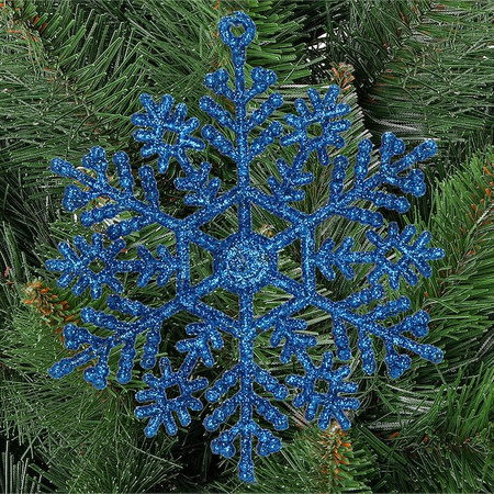 Zawieszka choinkowa 12 szt. śnieżynka 10 cm świąteczna ozdoba niebieski brokat