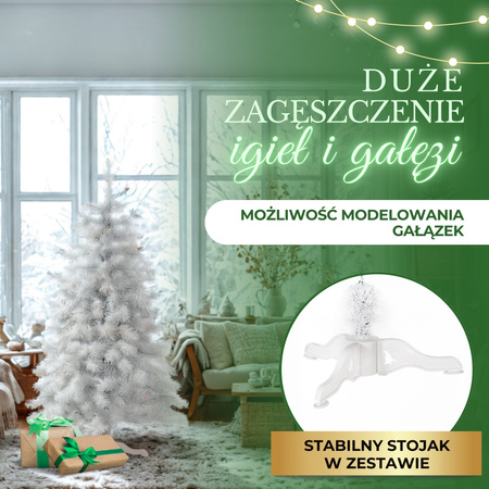 Choinka sztuczna 150 cm biała jodła jak żywa, nowoczesna, ze stojakiem