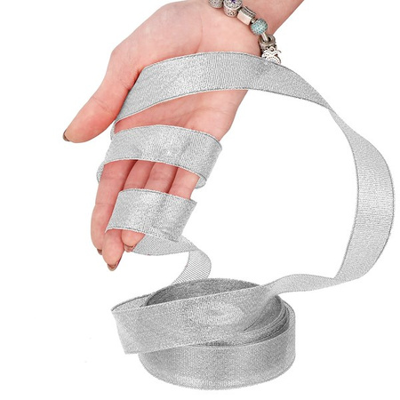 Wstążka dekoracyjna srebrna do kokard 22m taśma