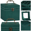 Kufer, szkatułka na biżuterię 12x12x12 cm zielony z przegródkami i lusterkiem welurowy