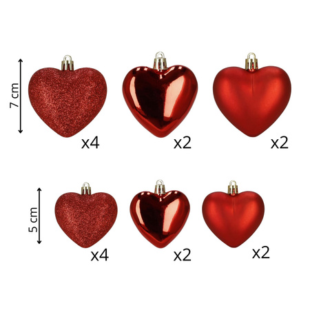 Bombki choinkowe 16 szt. komplet dekoracje świąteczne, nietłukące serca, czerwone