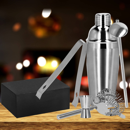 Zestaw barmański 5 elementów do drinków shaker 550 ml stal nierdzewna srebrny