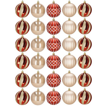 Bombki choinkowe 30 szt. ozdoby świąteczne zestaw 8cm czerwone, rose gold
