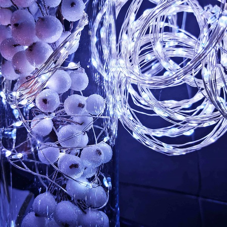 Lampki choinkowe 30 LED druciki mikro na baterie zimny biały