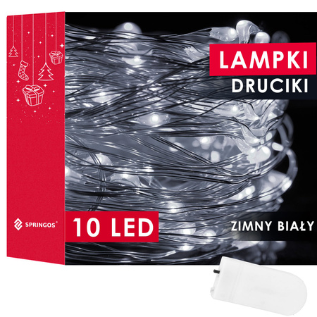 Lampki choinkowe 10 Led na baterie zimny biały