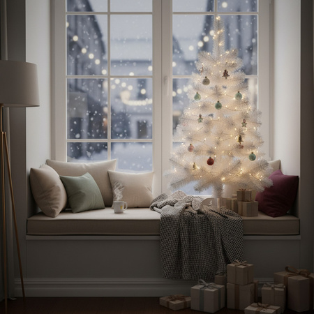 Choinka sztuczna 120 cm biała jodła jak żywa, nowoczesna, ze stojakiem