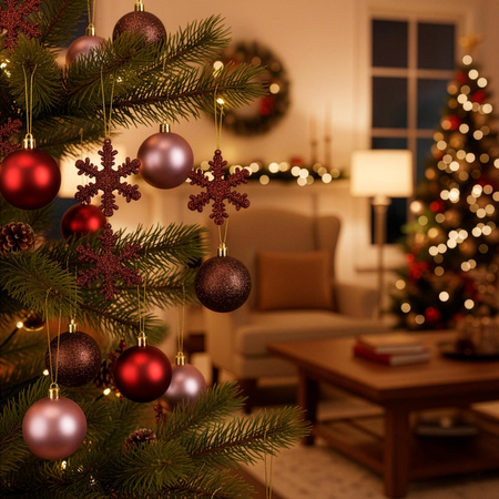 Bombki choinkowe 40 szt. komplet dekoracje świąteczne zawieszki nietłukące, fioletowe