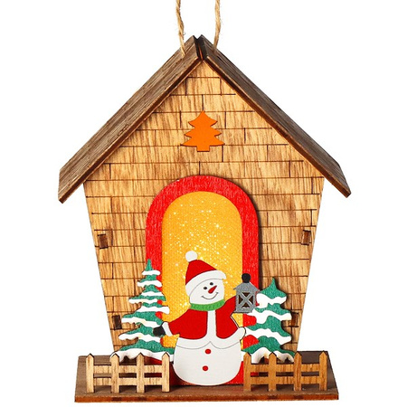 Zawieszka choinkowa domek świecąca ozdoba świąteczna drewniana na baterię