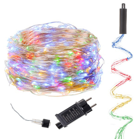 Lampki choinkowe 300 LED na prąd włosy anioła multikolor