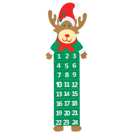Kalendarz świąteczny, adwentowy na ścianę 63,5 cm Renifer filcowy, dekoracja multikolor