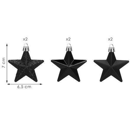 Bombki choinkowe 6 szt. gwiazdki ozdoby świąteczne zestaw czarny