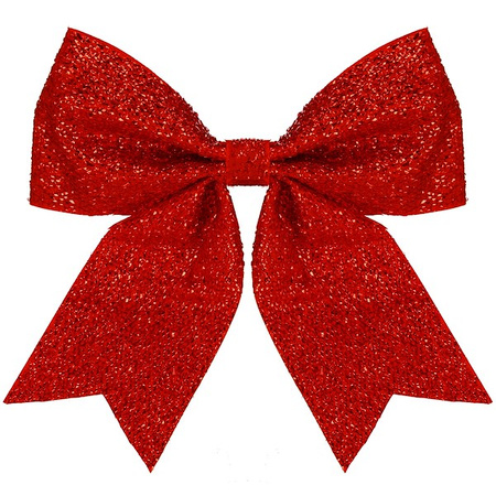 Kokardka świąteczna na choinkę 20 cm brokatowa zawieszka choinkowa czerwona