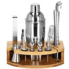 Zestaw barmański 12 elementów z bambusową podstawką do drinków srebrny