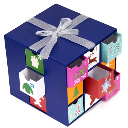 Kalendarz adwentowy, świąteczny pudełko z 24 szufladkami do uzupełnienia, multikolor