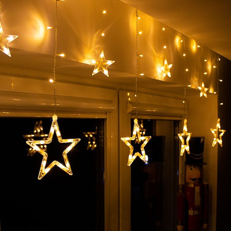 Kurtyna świetlna 92 led girlanda gwiazdki, lampki wewnętrzno-zewnętrzne sople ciepły biały