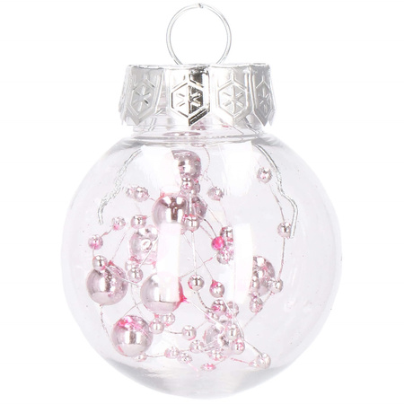 Bombki choinkowe przeźroczyste 24 szt. różowy 5cm zestaw choinkowy