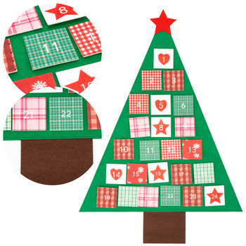 Kalendarz adwentowy Choinka 102 cm dekoracja świąteczna na ścianę filc, multikolor
