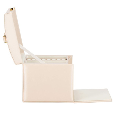 Kufer, szkatułka na biżuterię ekoskóra 17,5x12x13,5 cm jasny różowy z przegródkami