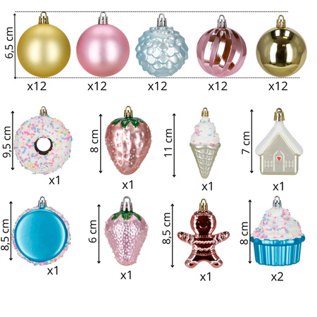Bombki choinkowe 69 szt. zestaw dekoracji świątecznych, wielokolorowe