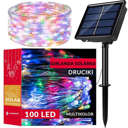 Lampki choinkowe 100 Led 12 m druciki multikolor oświetlenie świąteczne solarne