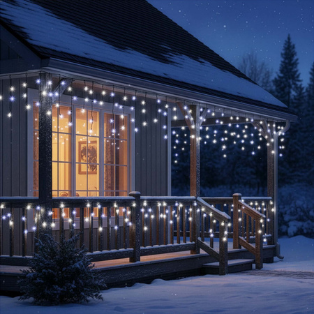 Kurtyna świetlna PRO 500 Led lampki choinkowe 25 m zimny biały + zimny biały flash zestaw