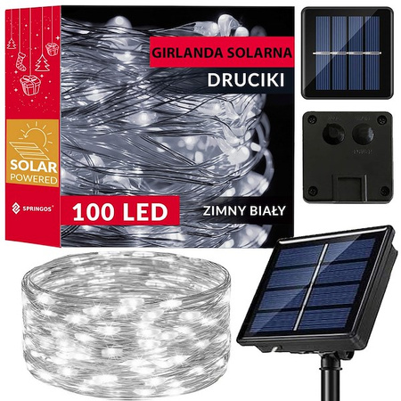 Lampki choinkowe 100 Led 12 m druciki zimny biały oświetlenie świąteczne solarne