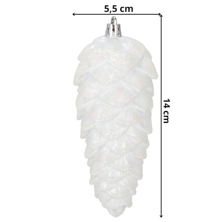 Zawieszki choinkowe szyszki 6 szt. ozdoby świąteczne 14 cm bombki biały brokat