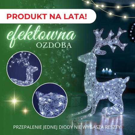 Renifer Led świąteczny 130 LED świetlna dekoracja biały zimny