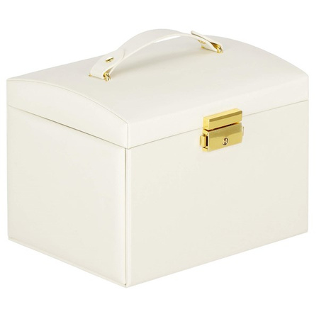 Kufer, szkatułka na biżuterię ekoskóra 17,5x12x13,5 cm kremowy z przegródkami