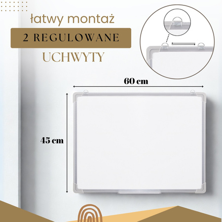 Tablica suchościeralna magnetyczna biała 60x45 cm
