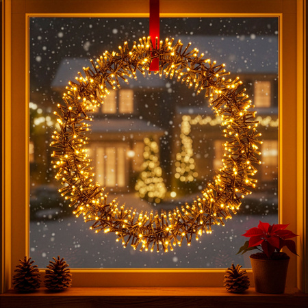 Wieniec świąteczny 300 LED dekoracja świetlna na drzwi 40 cm 8 trybów świecenia, IP44 ciepły biały