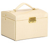 Kuferek, szkatułka na biżuterię 17,5x14x12,5 cm ecru z szufladami i lusterkiem