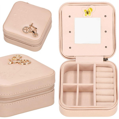 Kufer, szkatułka na biżuterię ekoskóra 10x10x5 cm różowy organizer z przegródkami