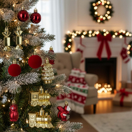 Bombki choinkowe 40 szt. komplet dekoracje świąteczne zawieszki nietłukące, bordowy, złoty, biały