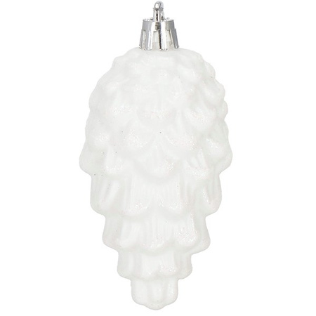 Zawieszki choinkowe szyszki 6 szt. ozdoby świąteczne 9,5 cm bombki biały brokat