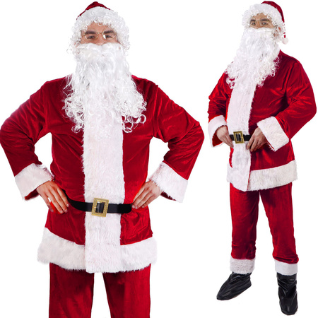 Strój św. Mikołaja 12 elementów, kostium welurowy przebranie czerwony