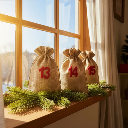 Woreczki z numerami, dekoracja adwentowa do kalendarza świątecznego 24 szt.