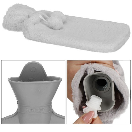 Ogrzewacz, termofor z osłoną duży do rąk z futrzanym pokrowcem 2L szary