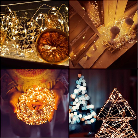 Lampki choinkowe 100 Led druciki ciepły biały oświetlenie świąteczne solarne