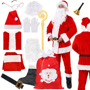 Strój Mikołaja 12 elementów, kostium czerwony przebranie mikołajki