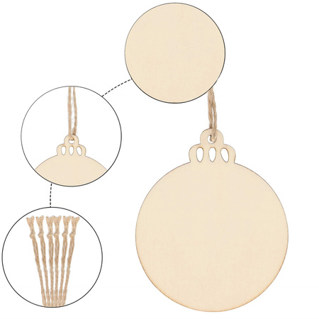 Zawieszka choinkowa 7cm drewniana, ozdoby świąteczne bombki zestaw 6 szt.