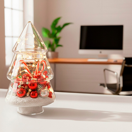 Pojemnik szklany, zamykany, bombonierka choinka 23 cm na słodycze, dekoracje świąteczne, bezbarwny